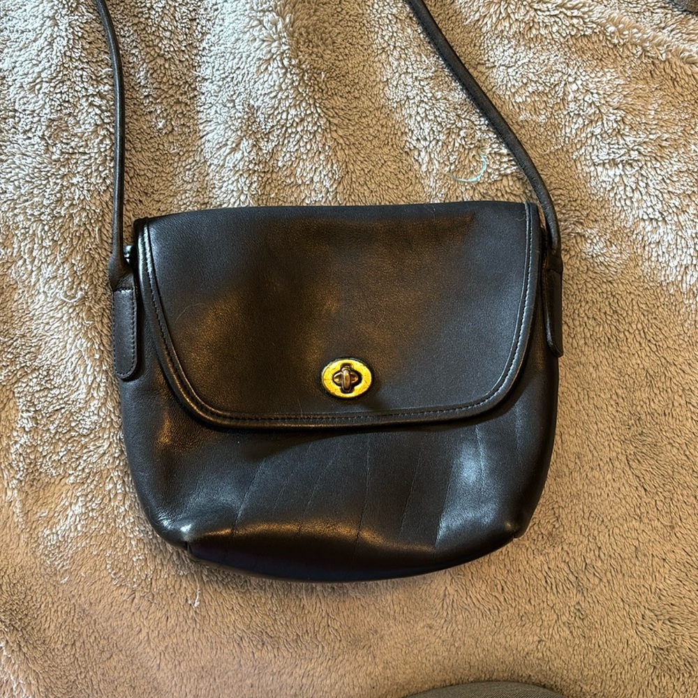 Vintage Black Leather Coach Purse Crossbody - Late 1980's